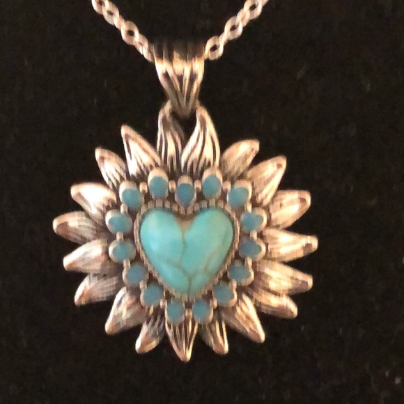 - Silver and Turquoise Heart Pendant Necklace - Picture 1 of 7